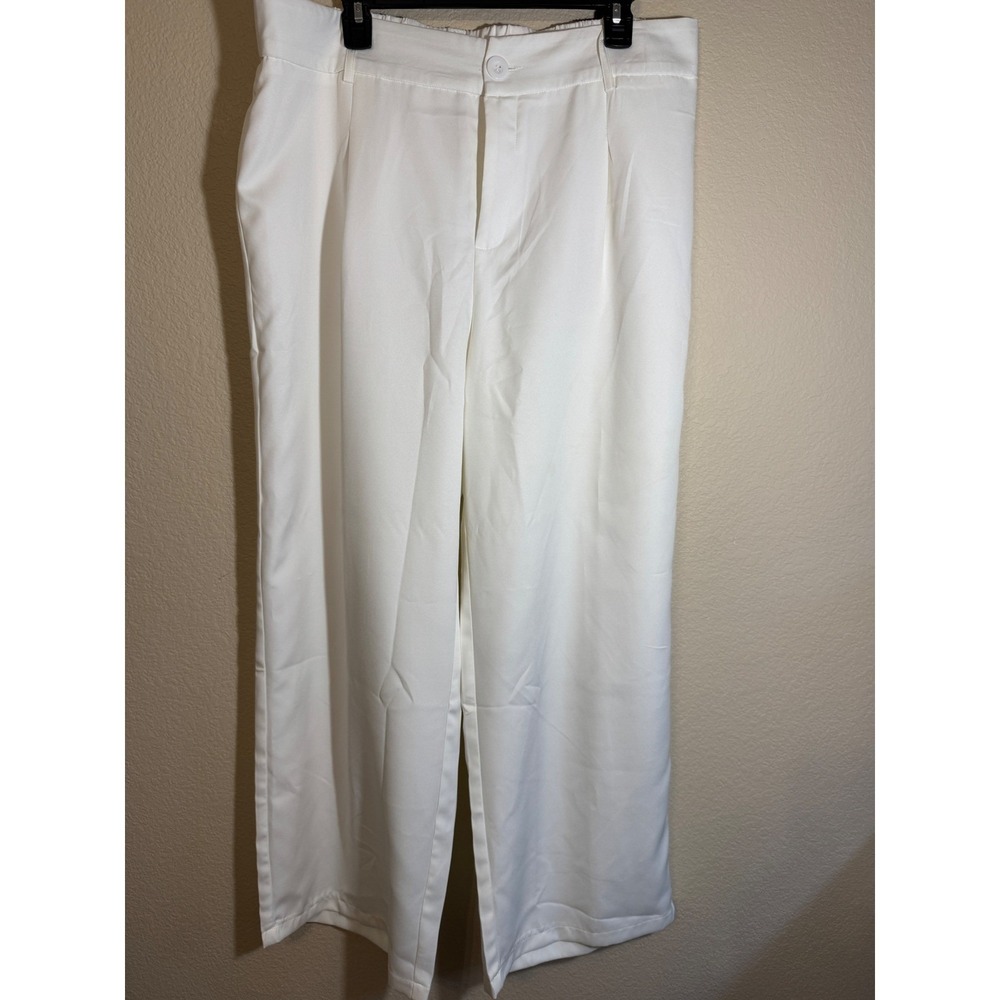 SHEIN CURVE Wide Leg Crop Pants White Elastic Waist Palazzo Cropped Size 2XL